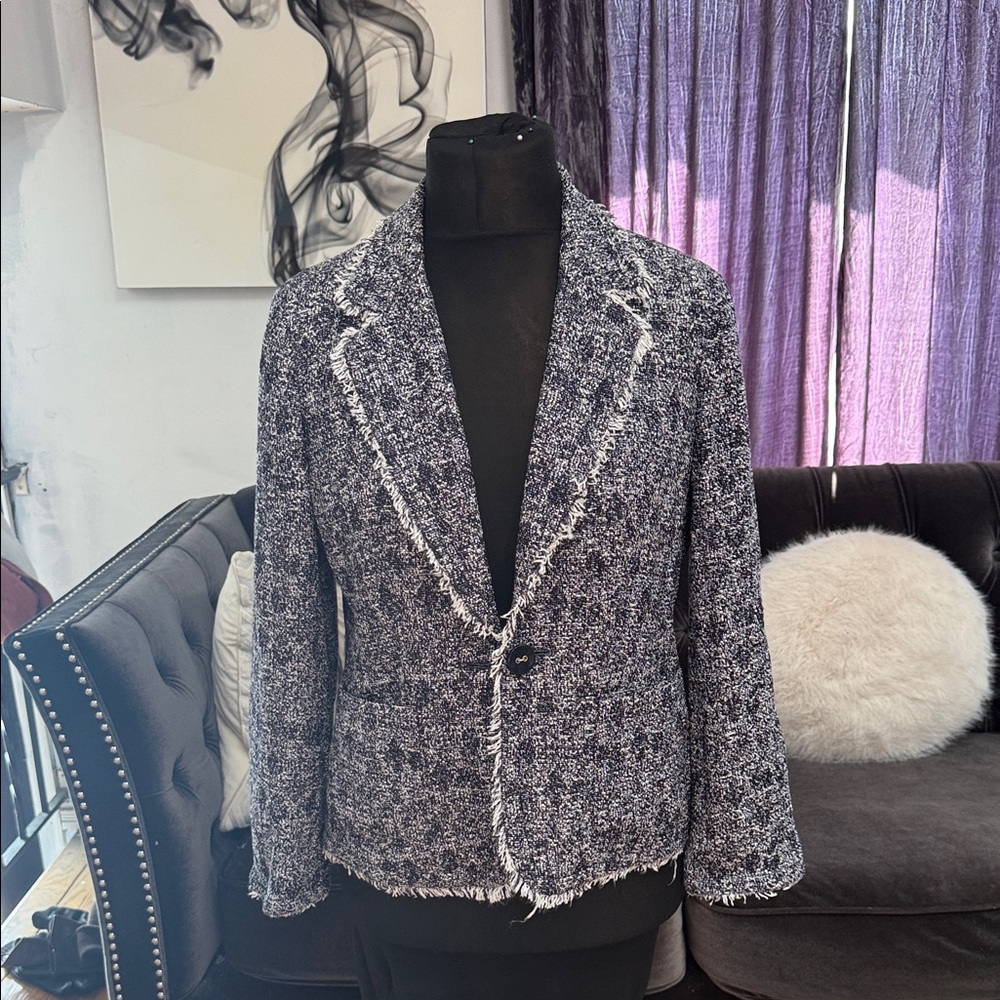 Talbots Navy and White Tweed Jacket